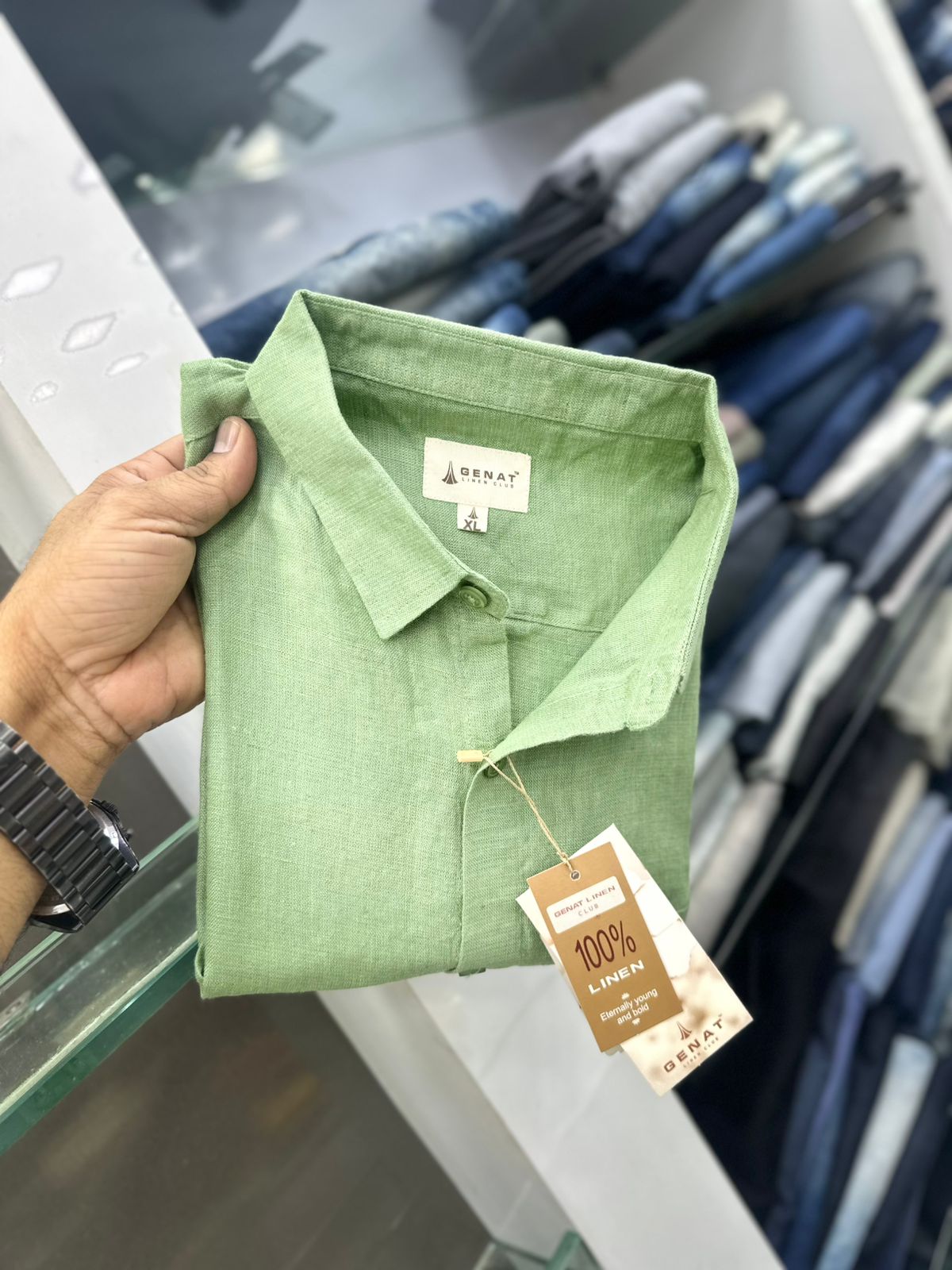 Pure Linen Shirt Soft Green 60 LEA